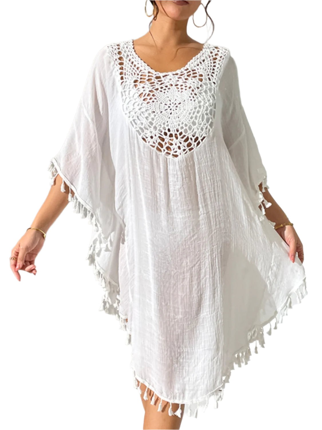 Tassel Cutout Scoop Neck Cover-Up Dress