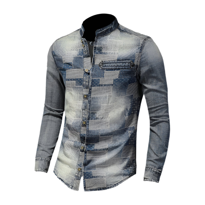 Men's Patchwork Denim Button Down Shirt