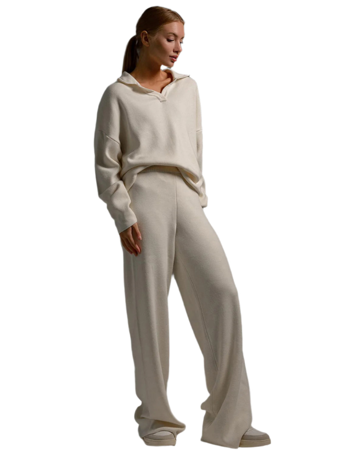 Johnny Collar Long Sleeve Top and Pants Sweater Set