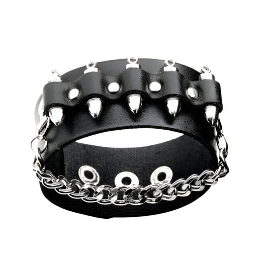 Cowhide Leather Bullet and Chain Bracelet