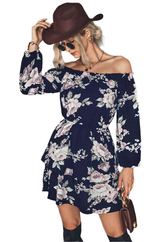 Floral Off-Shoulder Layered Mini Dress