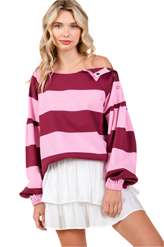 Mittoshop Striped Snap Shoulder Long Sleeve T-Shirt