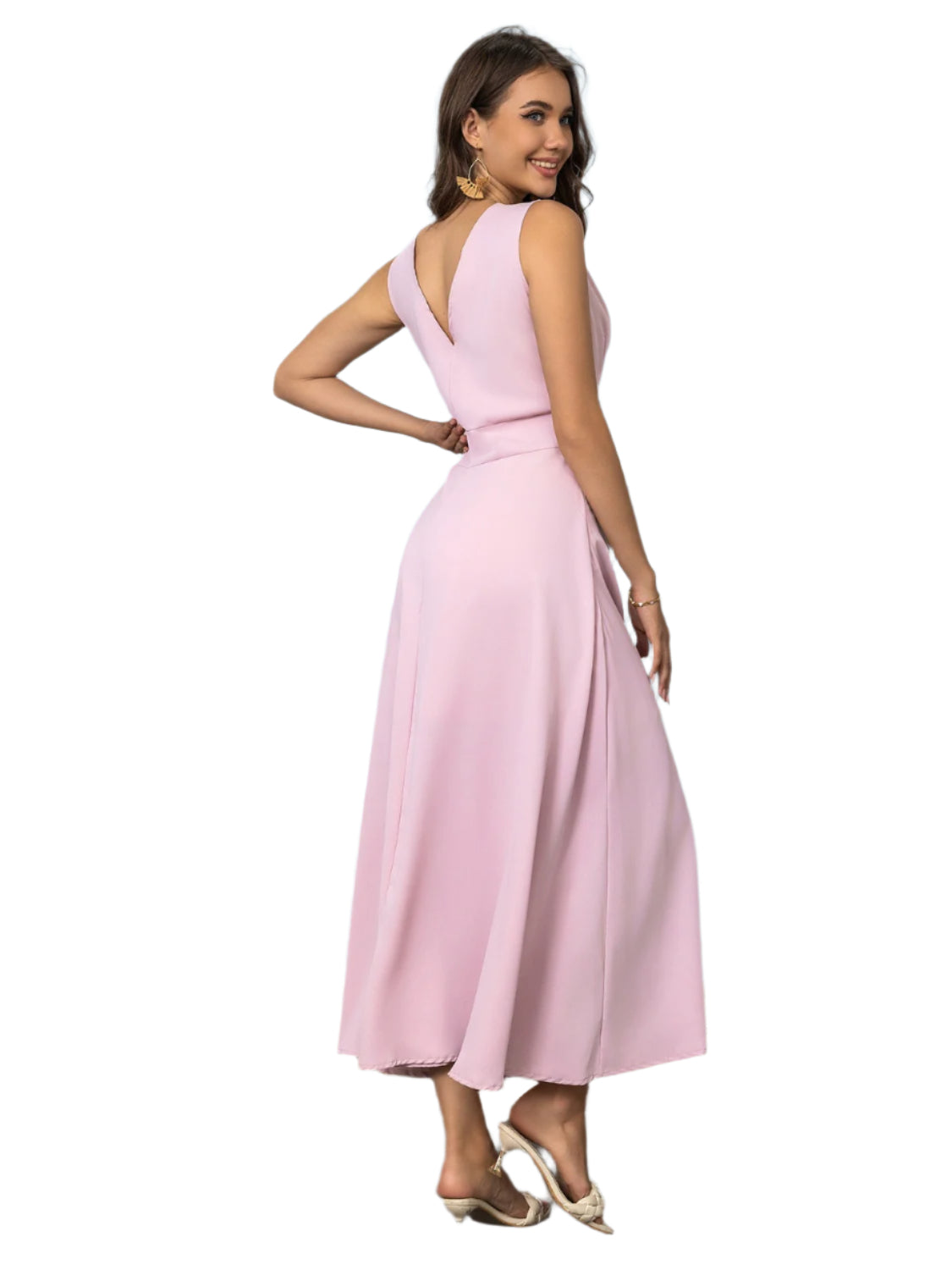 Full Size Slit V-Neck Sleeveless Midi Dress