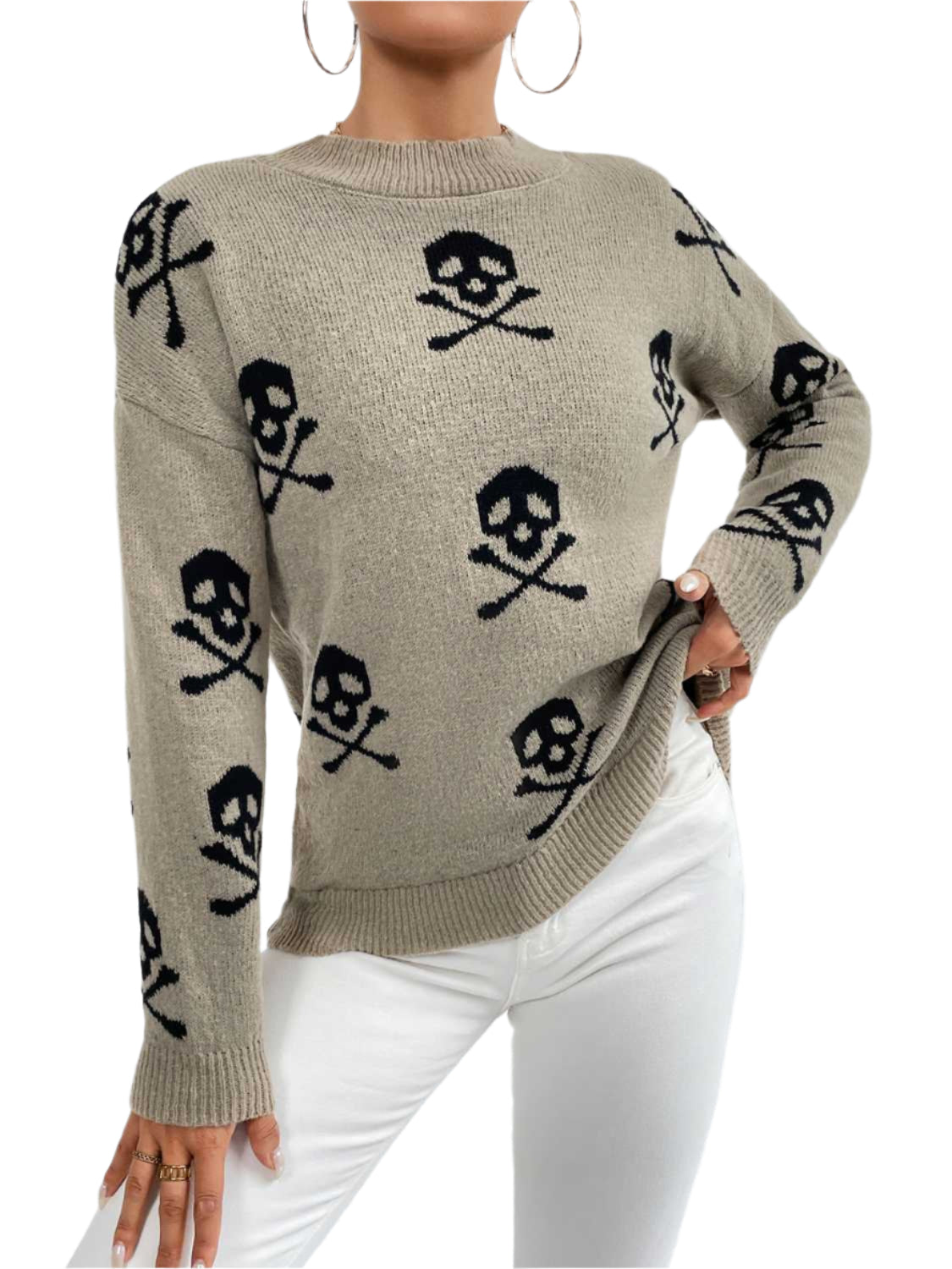 Patterned Drop Shoulder Sweater