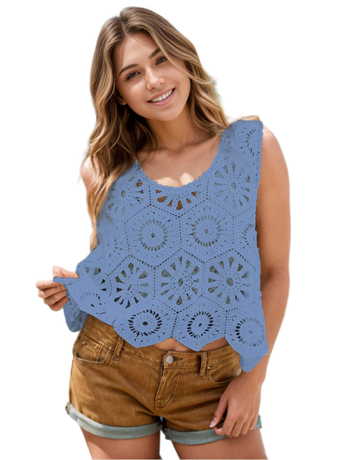 Openwork Round Neck Knit Vest