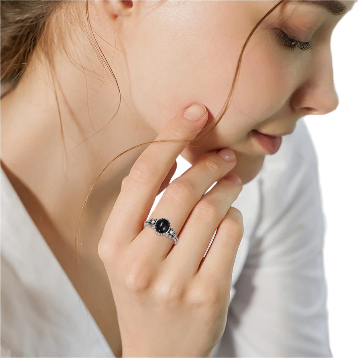 925 Sterling Silver Oxidized Black Onyx Crystal Ring