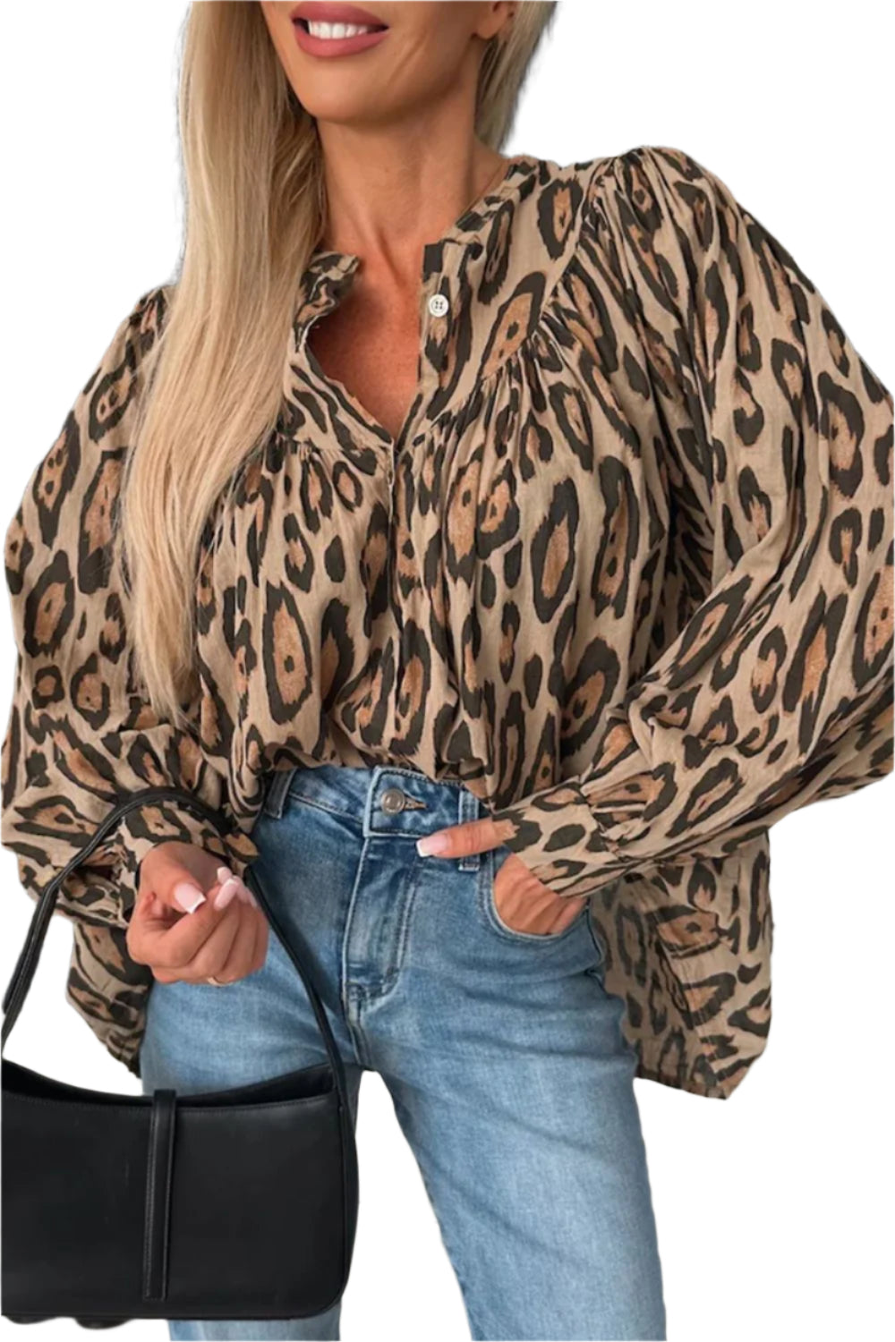 Leopard Print Button Down Long Sleeve Shirt