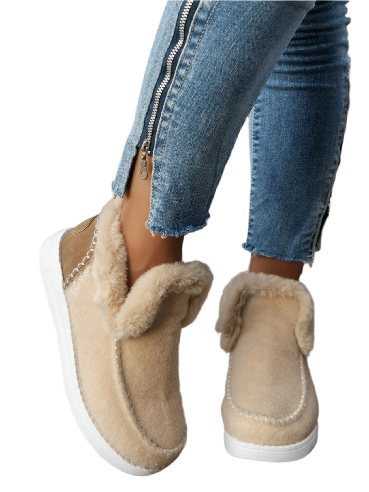 Furry Suede Round Toe Flat Sneakers