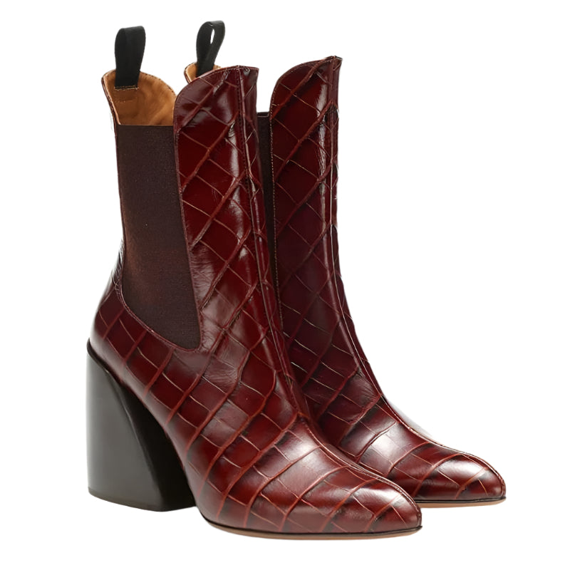 Thick Heel Cowhide Ankle Boots