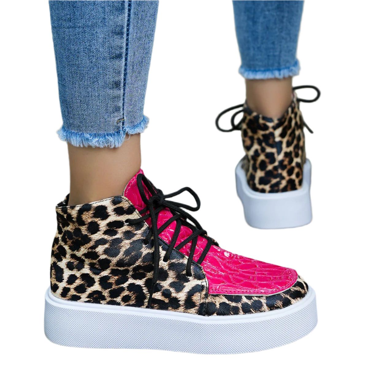 PU Leather Leopard Platform Sneakers