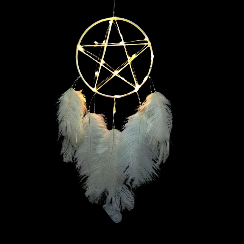 Pentagram with Feathers Light Wall Hanging