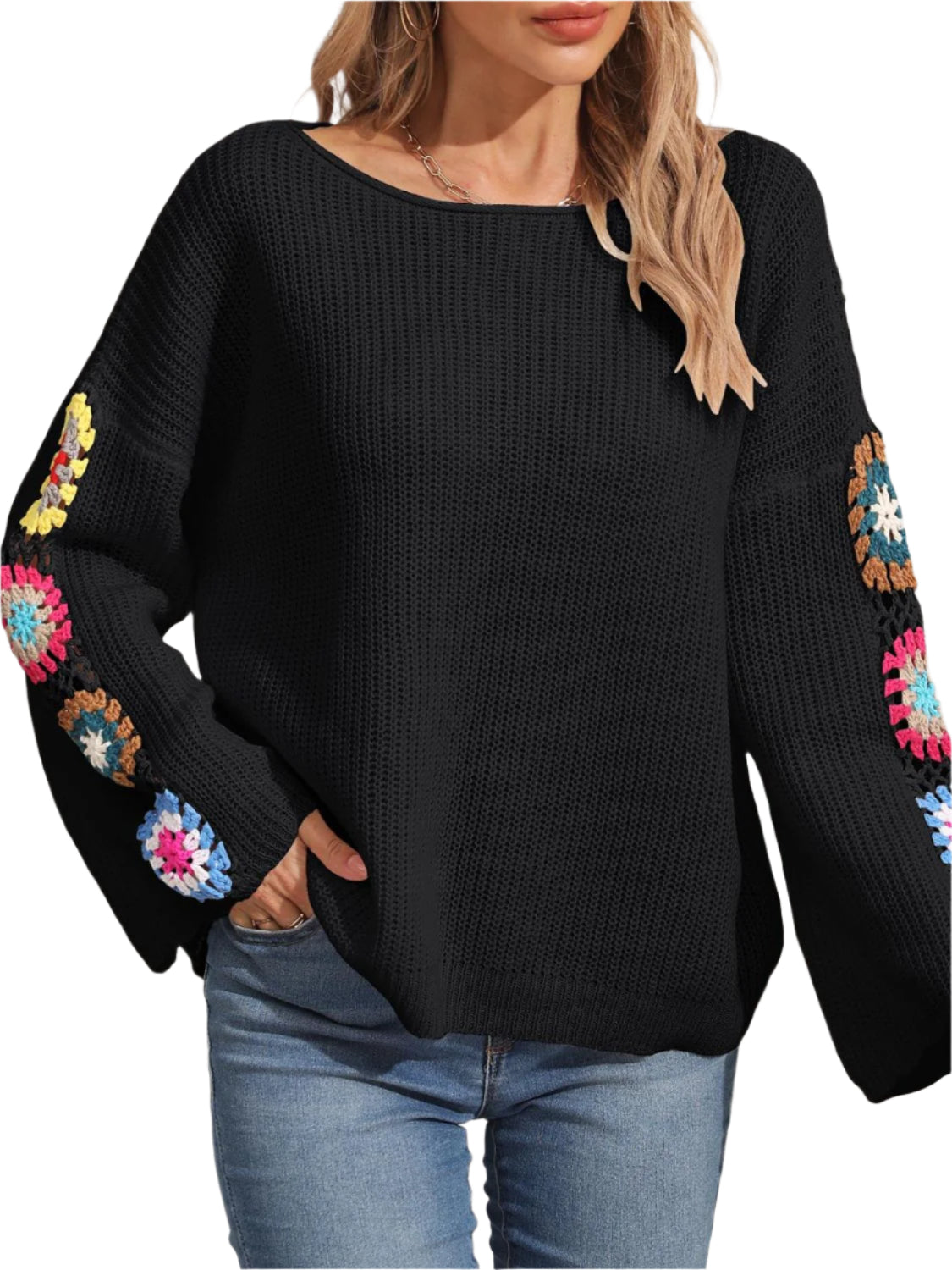 Crochet Flower Long Sleeve Sweater