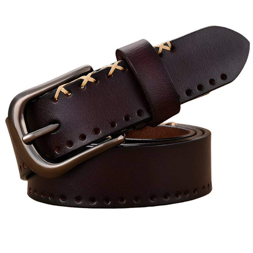 Contrast Top Stitch Cowhide Leather Belt
