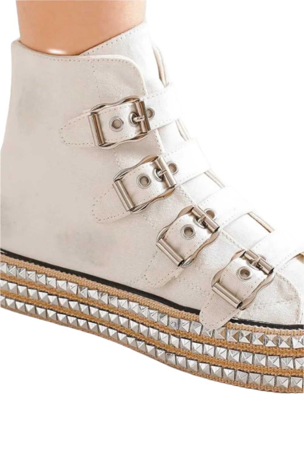 Beast Fashion Multi-Buckle Straps Studded Platform Sneakers