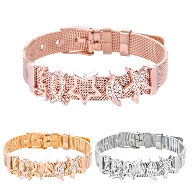 Stainless Steel Mesh Chain with Buckle Closure Charm Bracelet