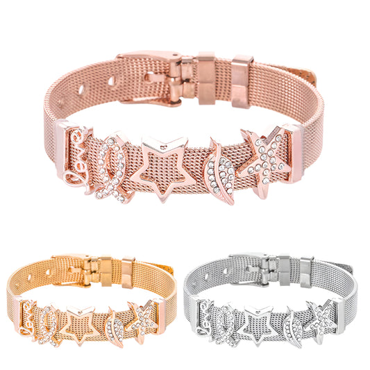 Stainless Steel Mesh Chain with Buckle Closure Charm Bracelet
