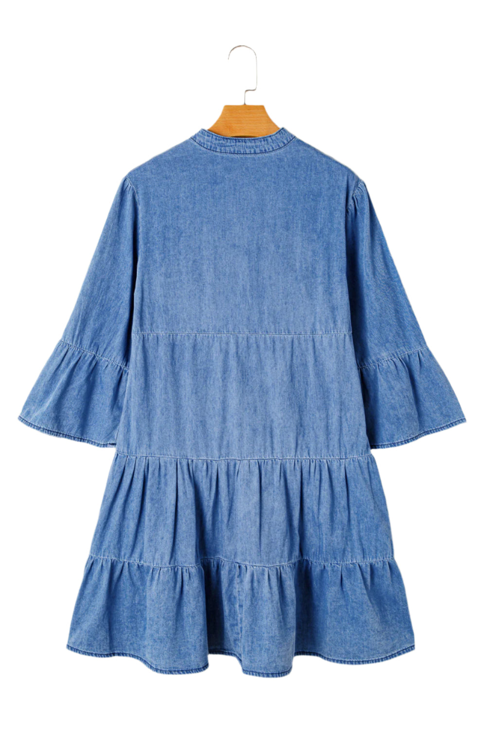 Notched Three-Quarter Sleeve Denim Dress