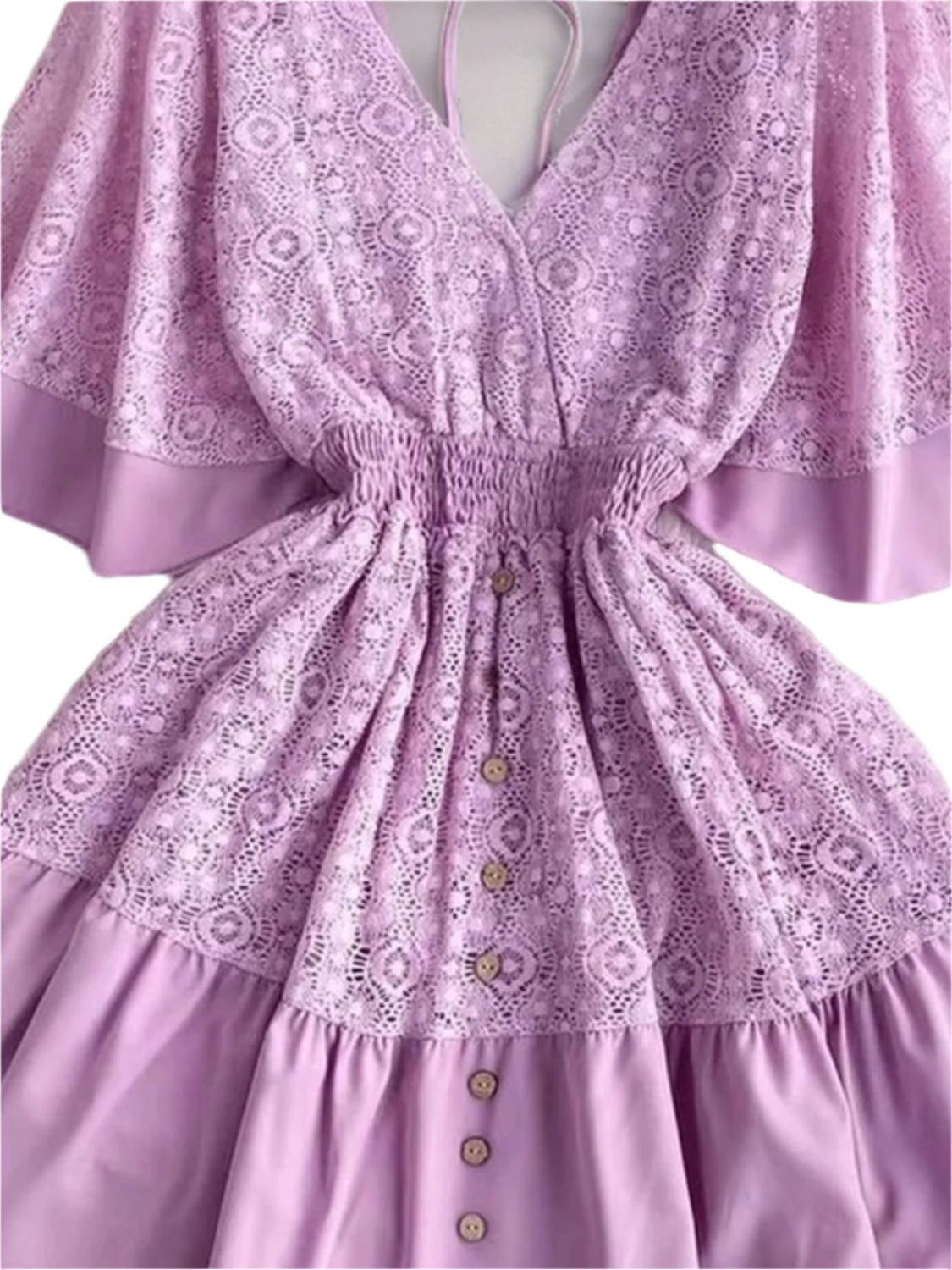 Ruffle Hem Tie Back Lace Mini Dress