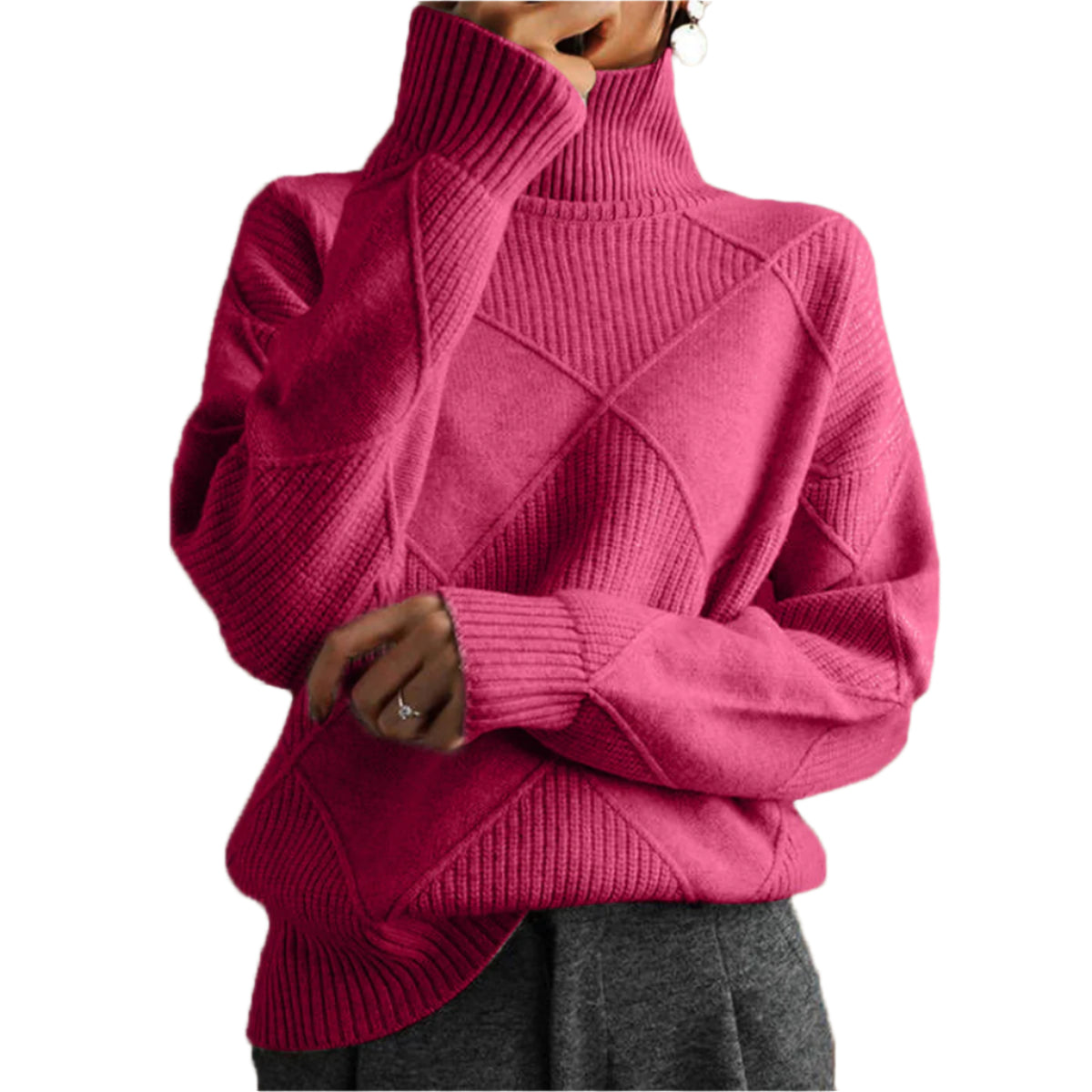 Geometric Turtleneck Long Sleeve Sweater