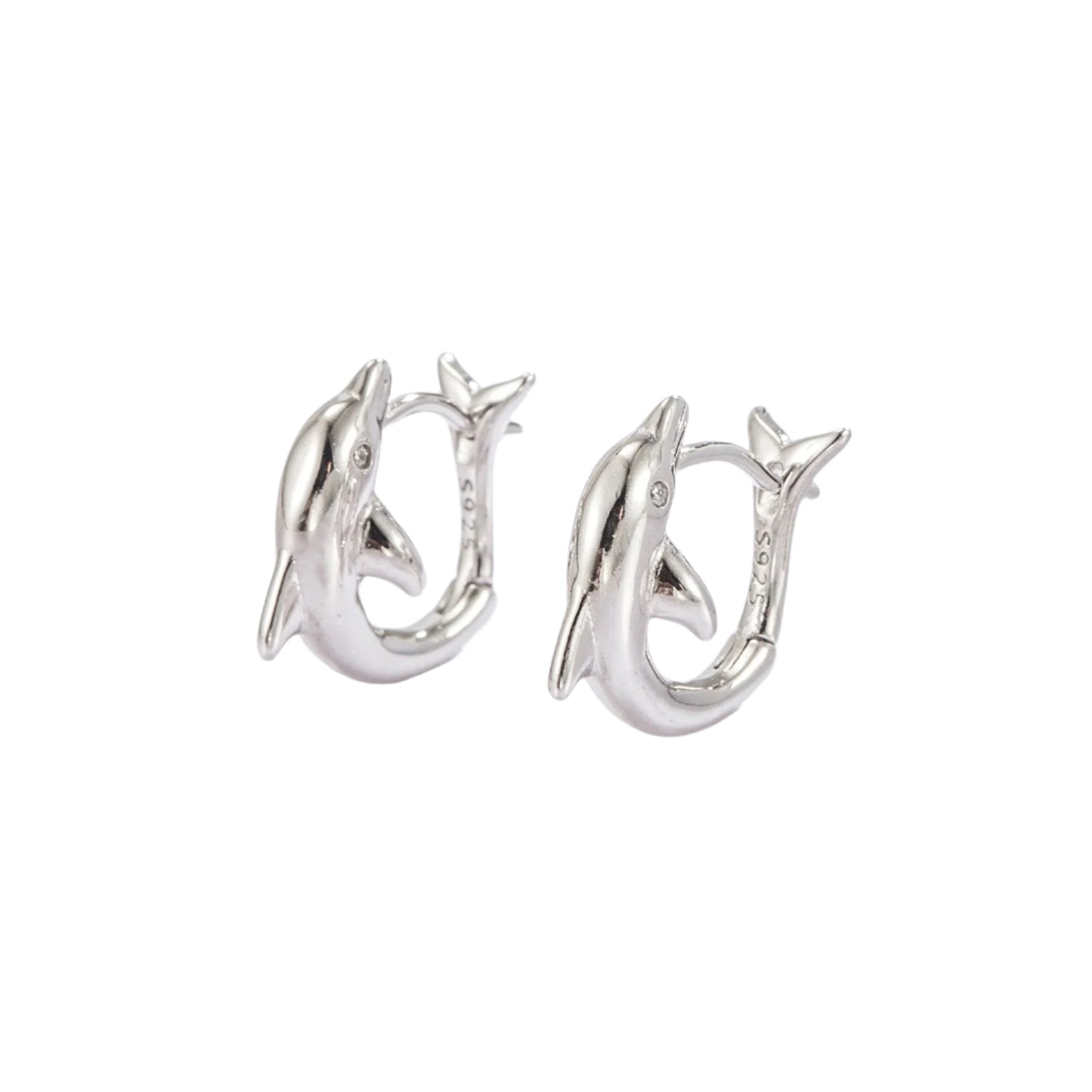 925 Sterling Silver Zircon Dolphin Earrings