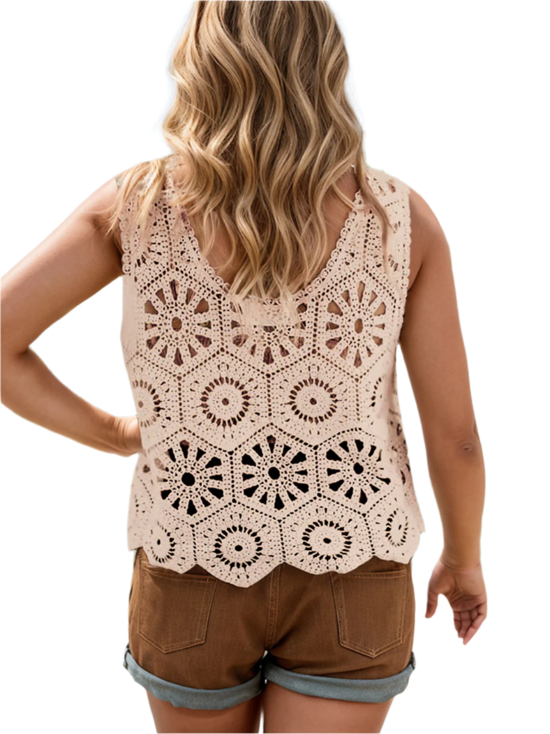 Openwork Round Neck Knit Vest