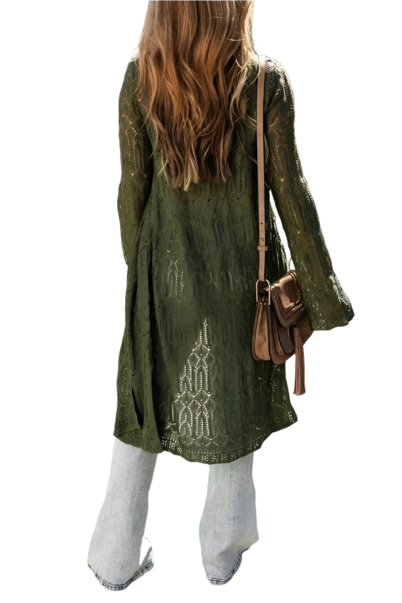 Openwork Open Front Long Sleeve Cardigan