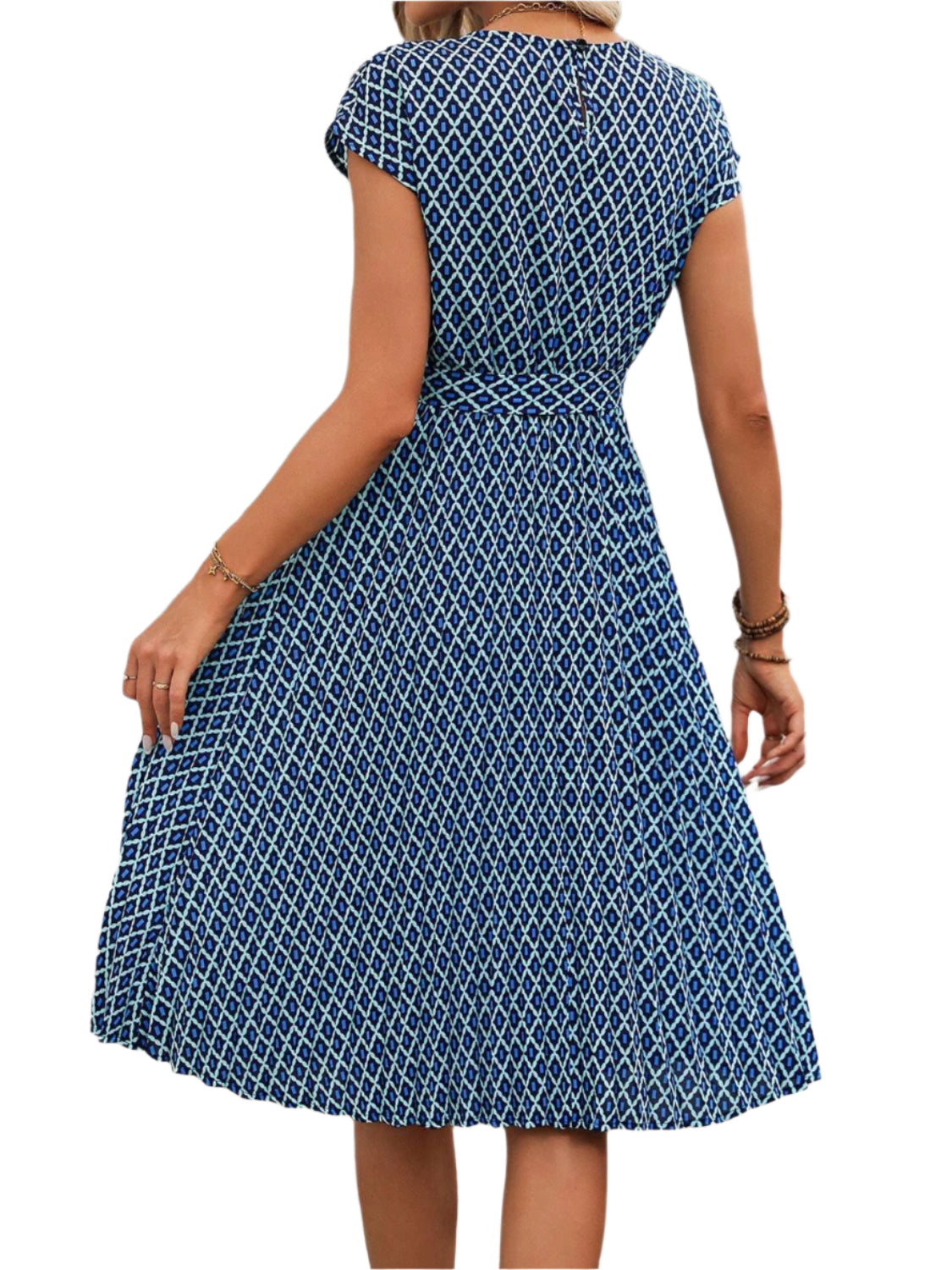 Perfee Printed Round Neck Short Sleeve Midi Dress