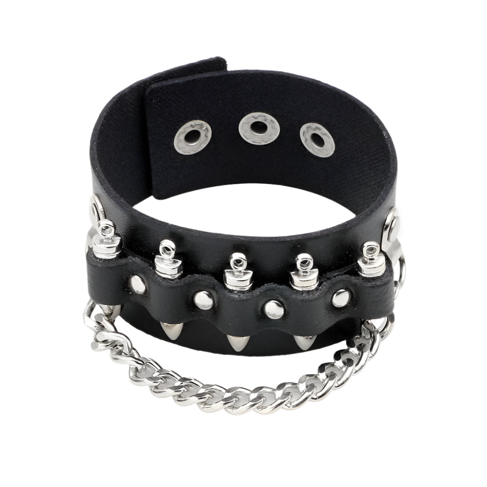 Cowhide Leather Bullet and Chain Bracelet
