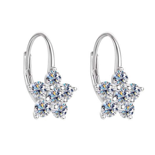 1.2 Carat 925 Sterling Silver Moissanite Flower Huggie Earrings