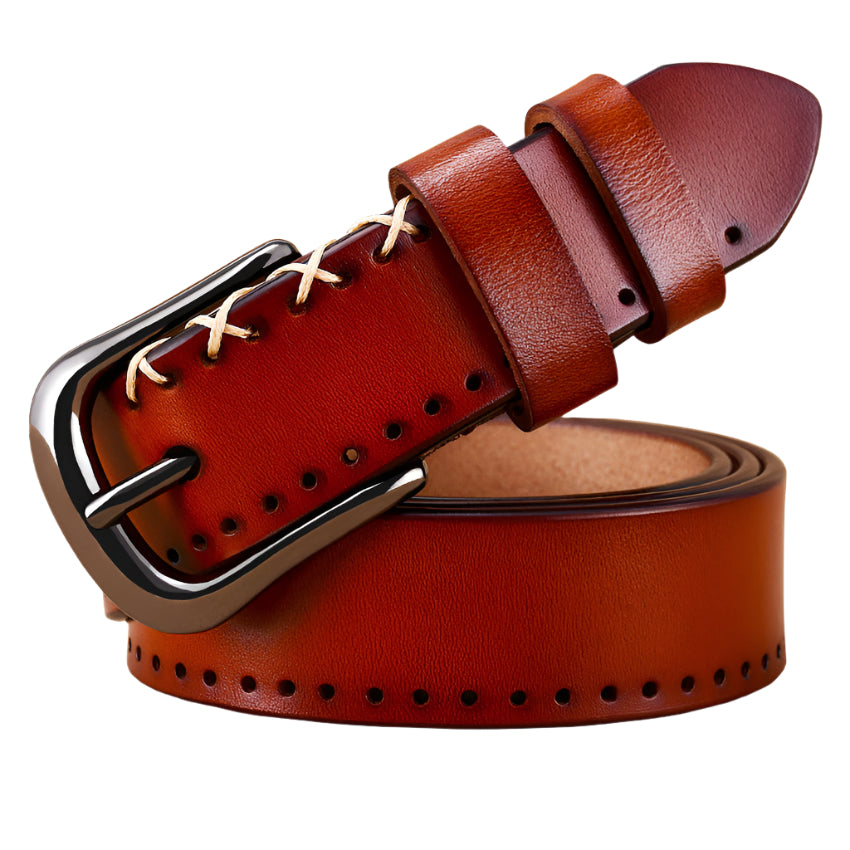Contrast Top Stitch Cowhide Leather Belt