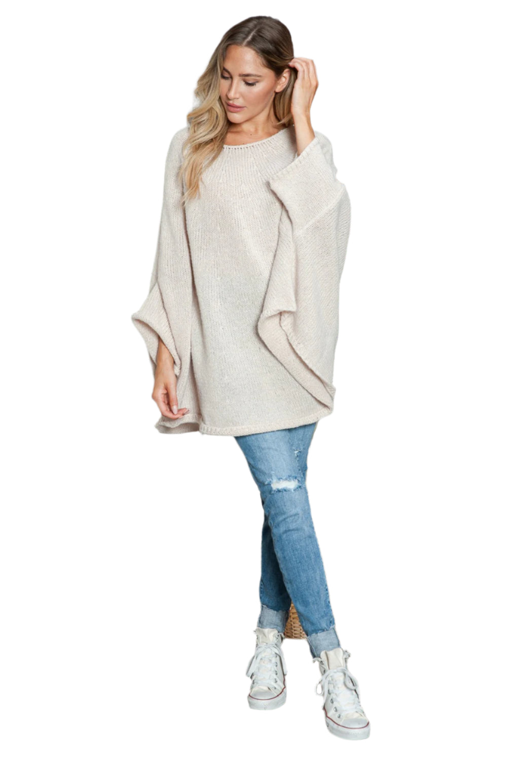 Round Neck Batwing Sleeve Sweater