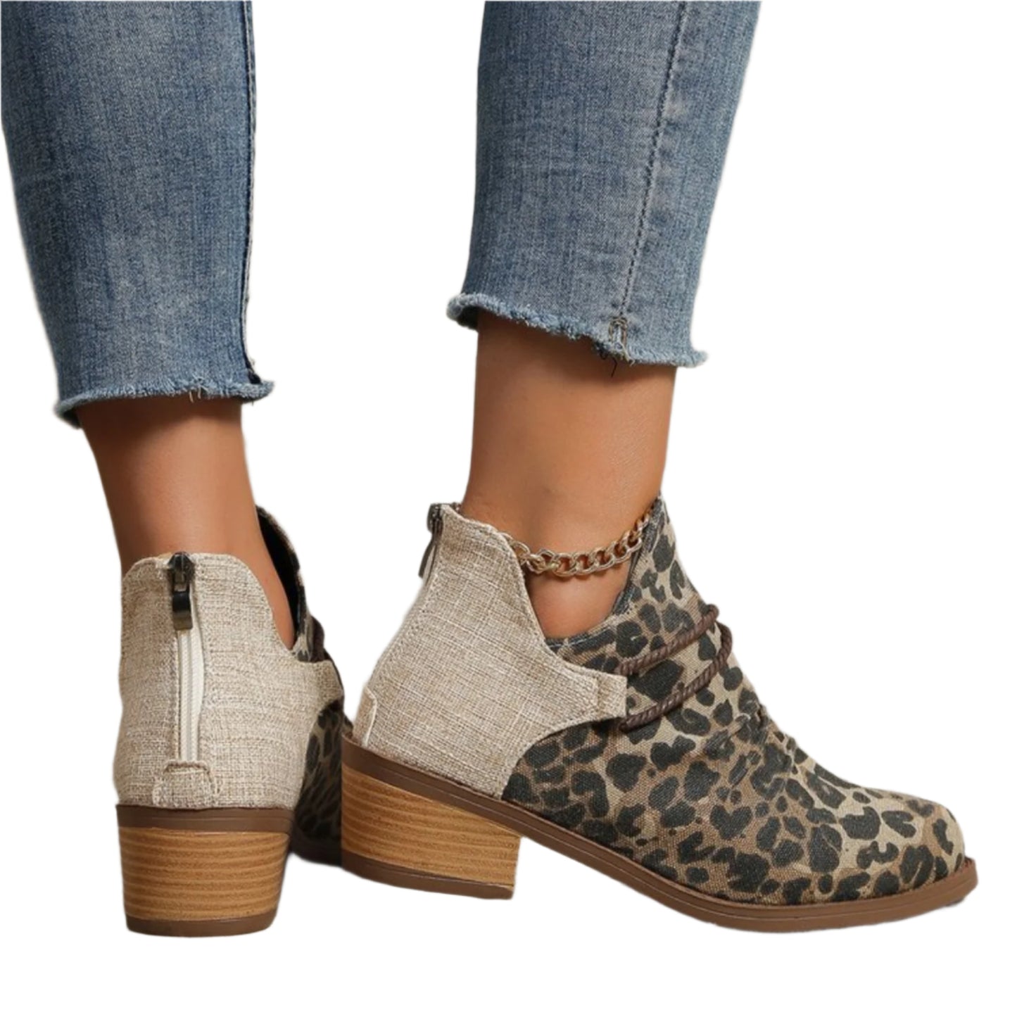 Contrast Canvas Low Heel Boots