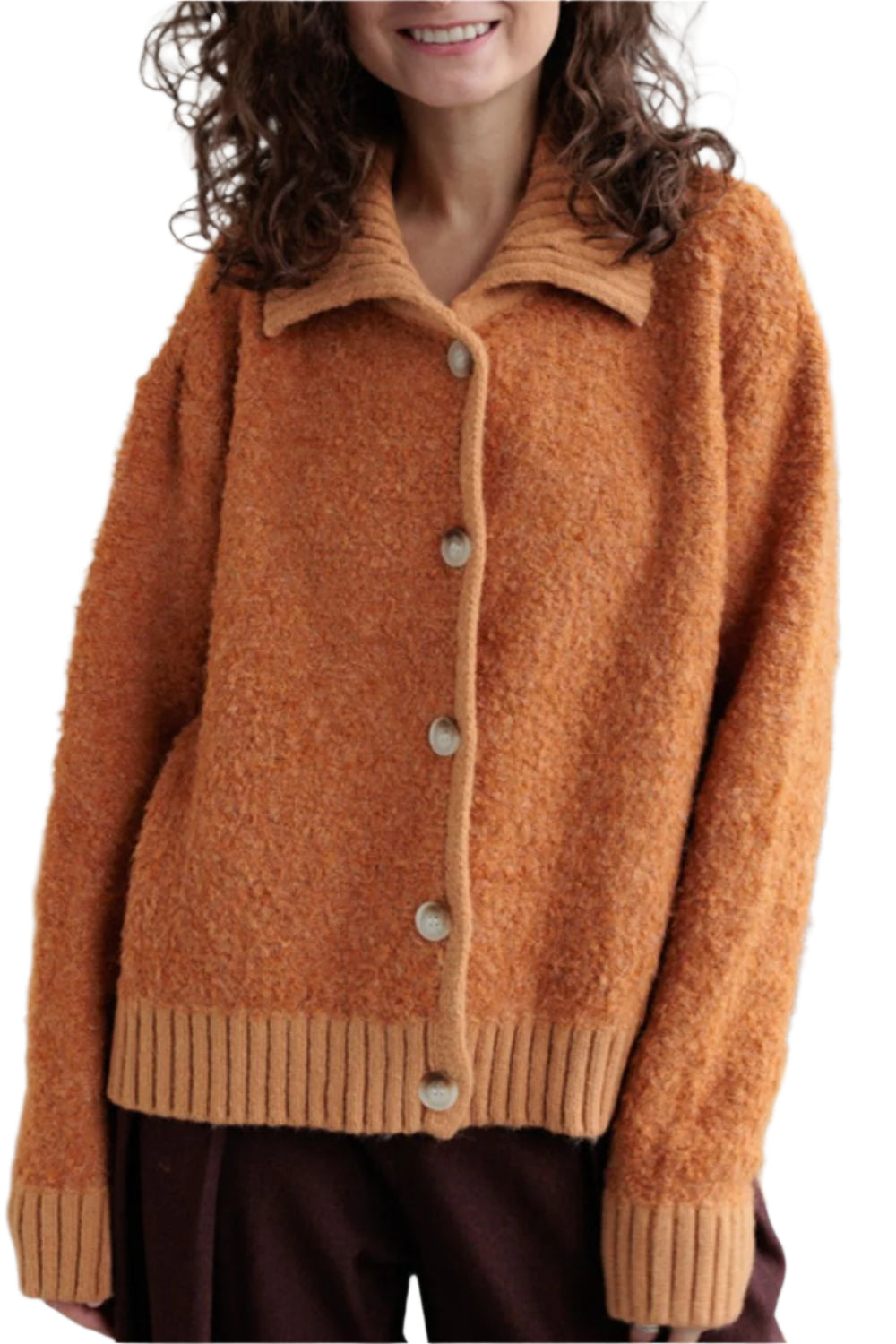 Collared Neck Button Down Long Sleeve Cardigan