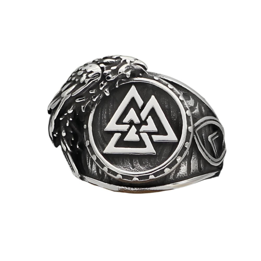 Stainless Steel Valknut Raven Ring