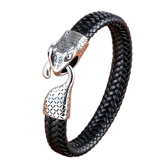 Braided Cowhide Leather Stainless Steel Snake Bracelet