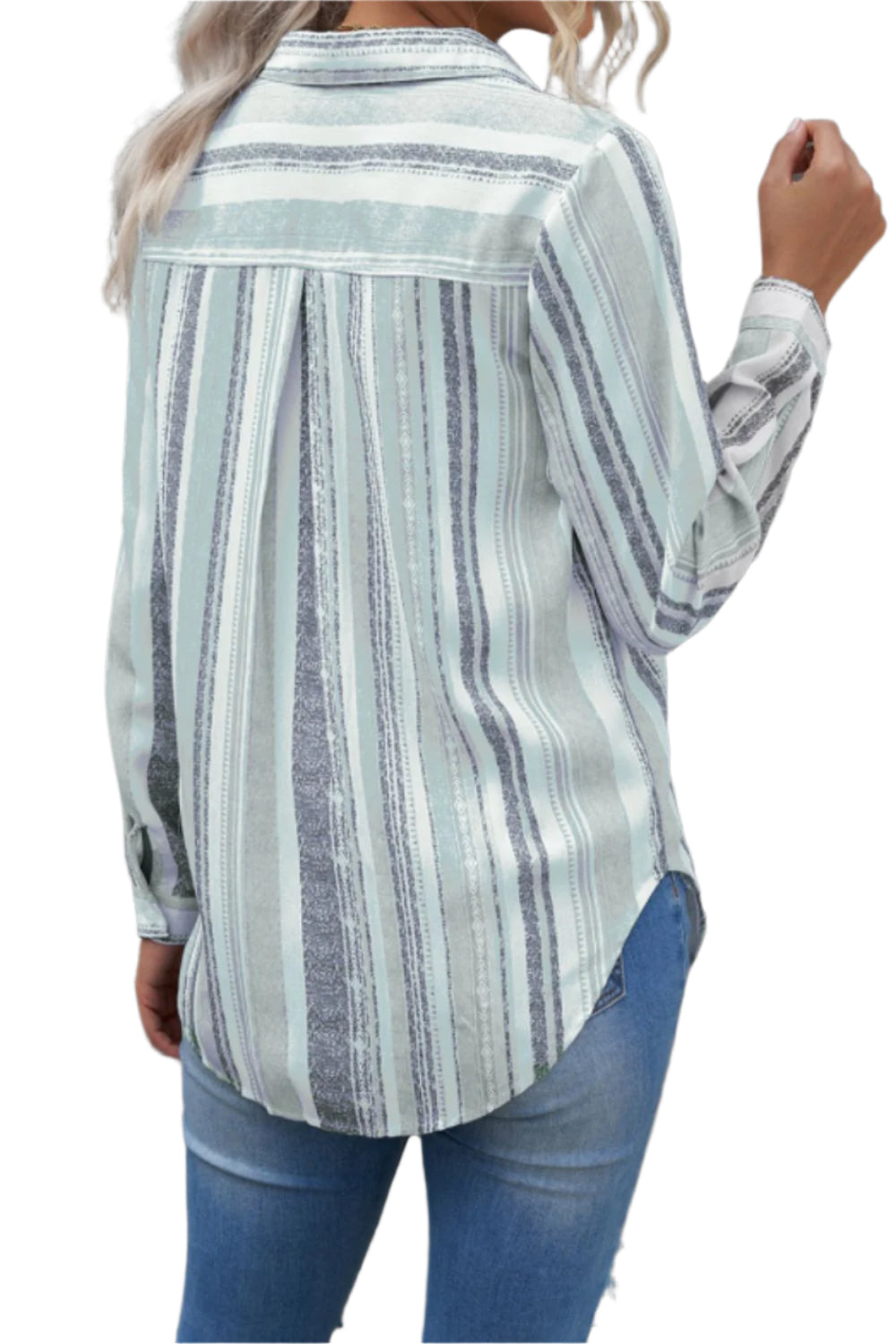 Striped Collared Neck Long Sleeve Shirt