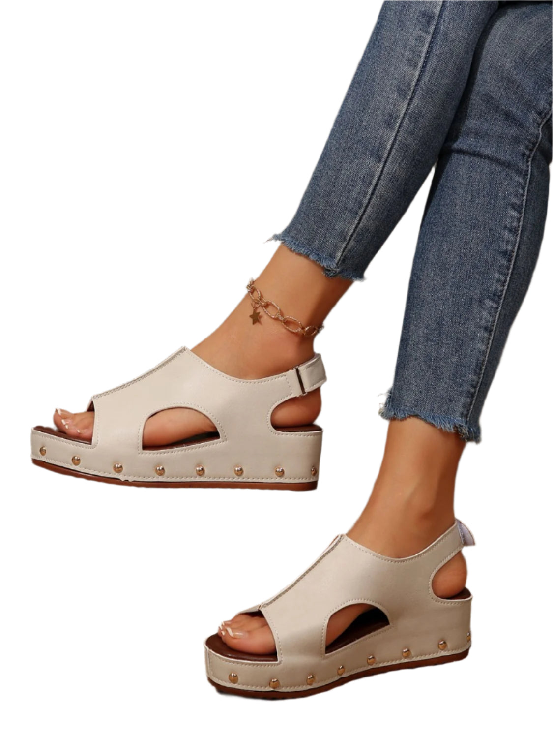 PU Leather Studded Wedge Sandals