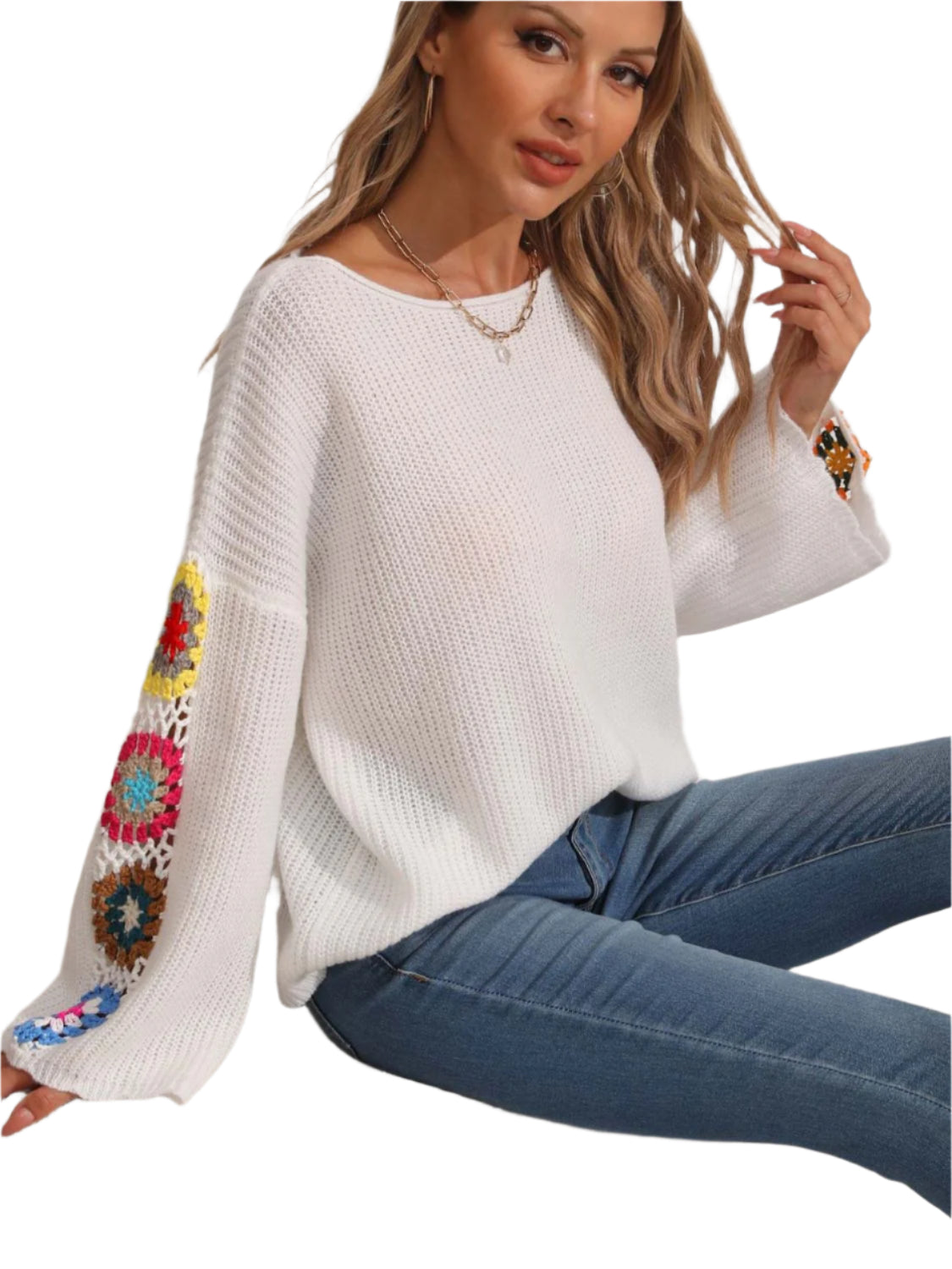 Crochet Flower Long Sleeve Sweater