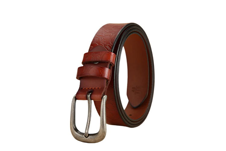 Floral Design Embossed Cowhide Leather Belt