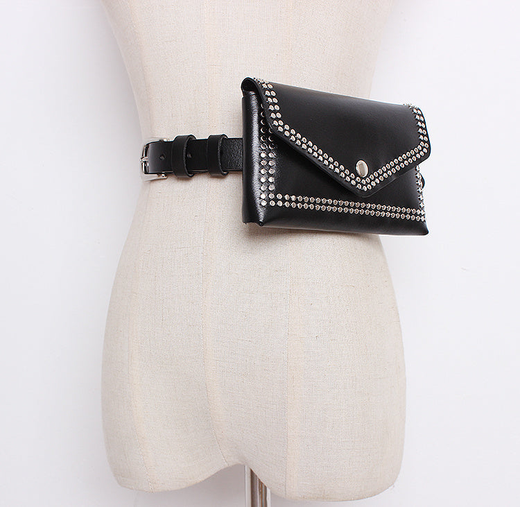 Riveted Two-Layer Cowhide Leather Wallet Belt
