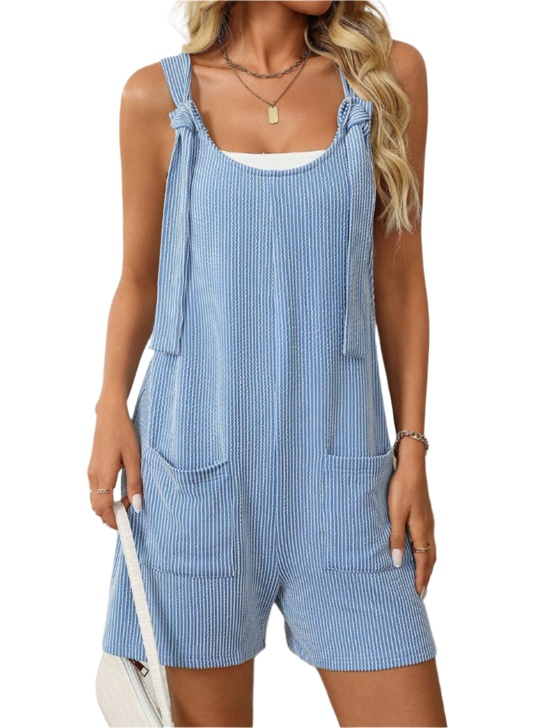 Mandy Texture Adjustable Strap Overalls with Pockets