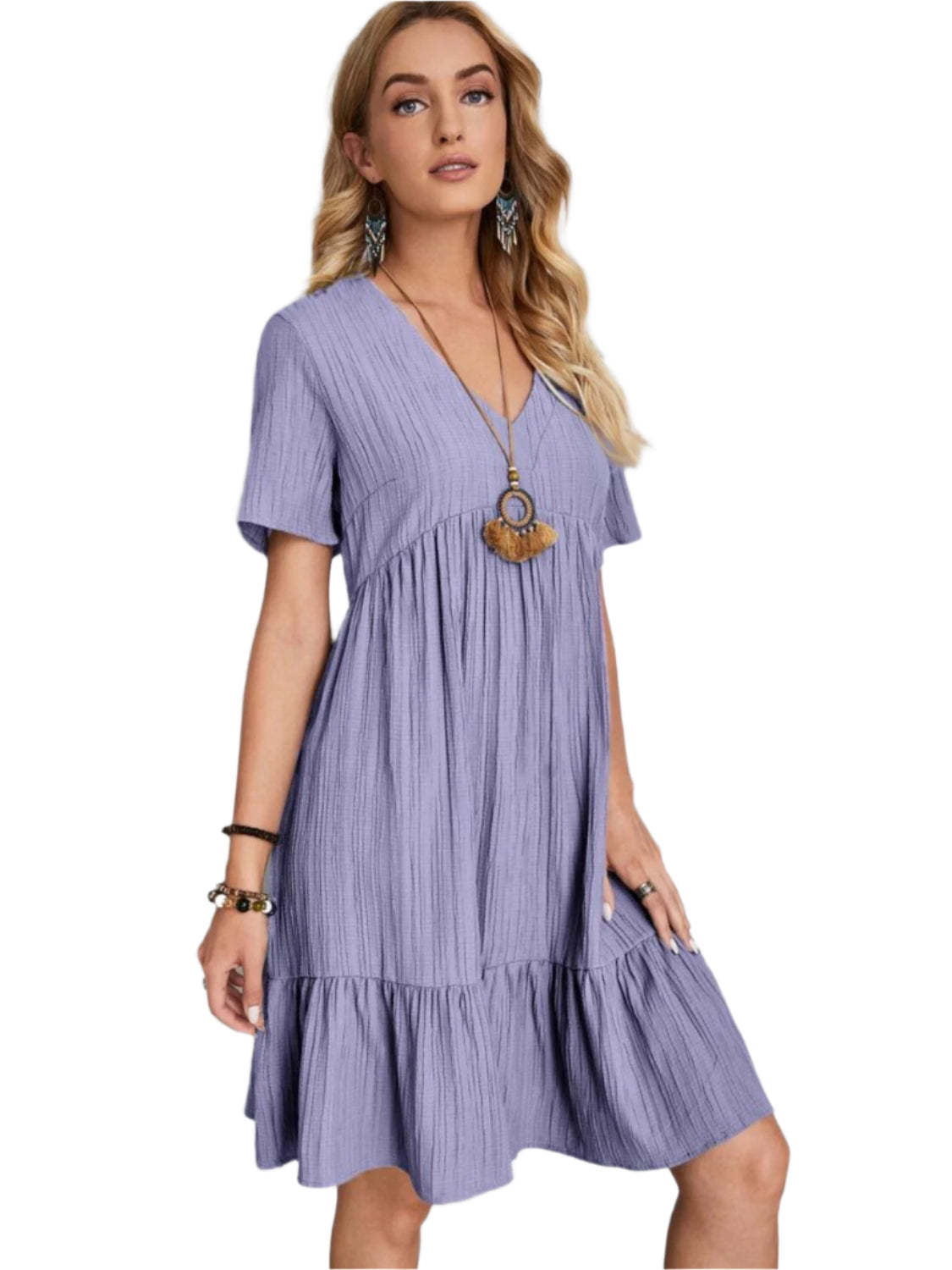 Full Size V-Neck Short Sleeve Dress