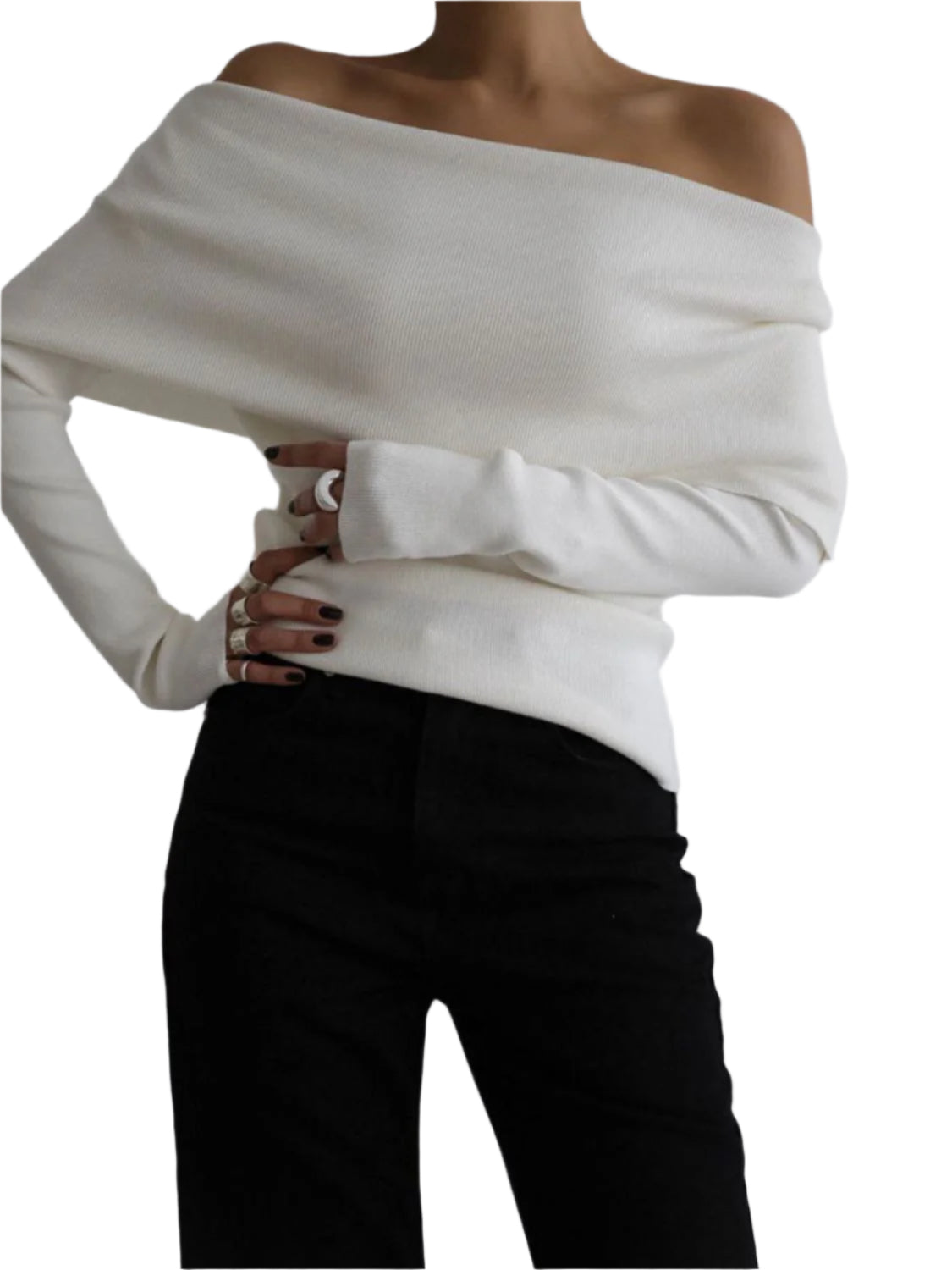 Off-Shoulder Long Sleeve Knit Top