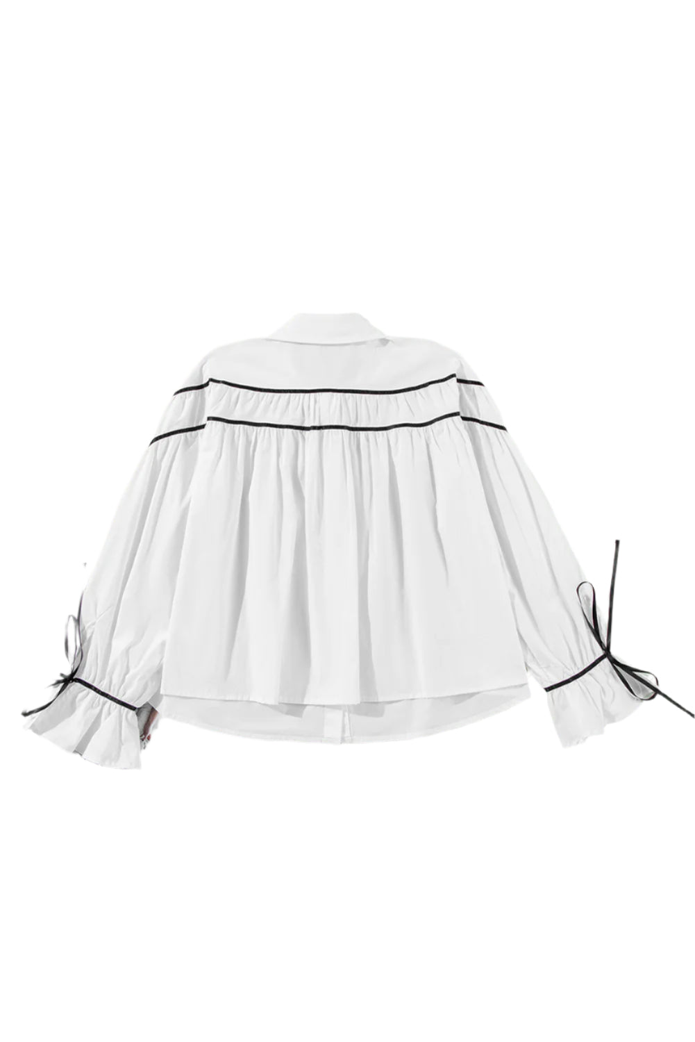 Ribbon Bowtie Collared Neck Flounce Sleeve Shirt
