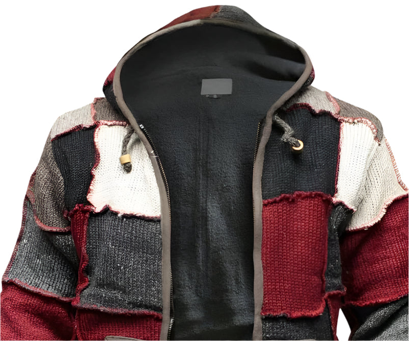 Men's Knitted Patchwork Zip Up Jacket