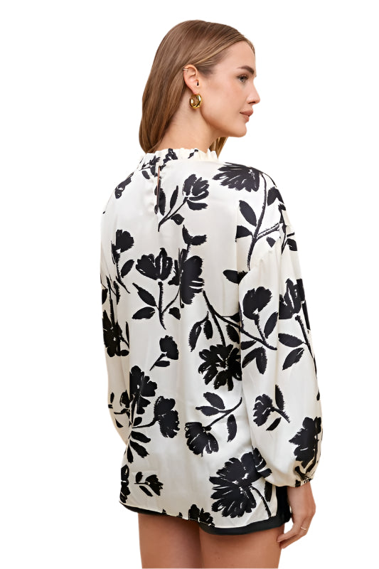 Annie Wear Frill Printed Balloon Sleeve Blouse
