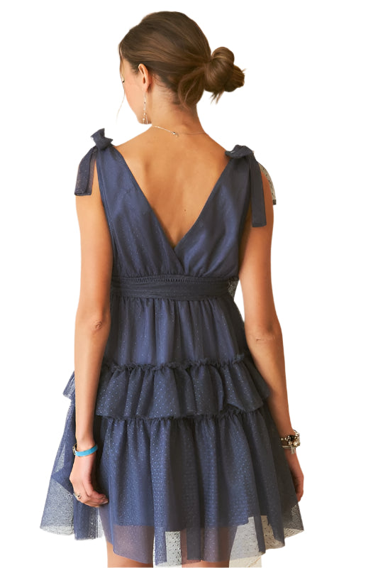 ADORA Tie Shoulder Polka Dot Mesh Dress