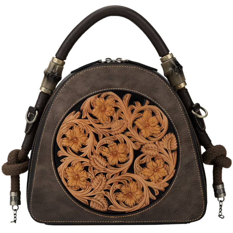 Handmade Western Floral Design Cowhide Leather Bag