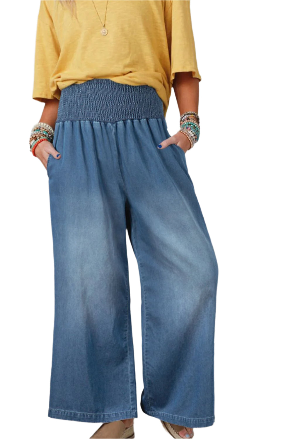 Smocked Wide Leg Jeans