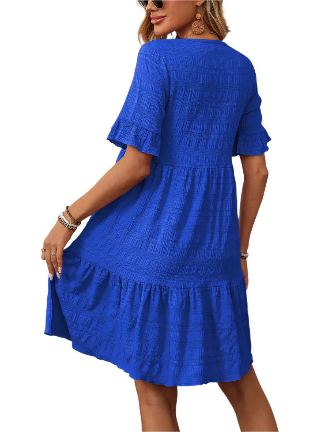 Mandy Ruffled Ruched Round Neck Half Sleeve Dress